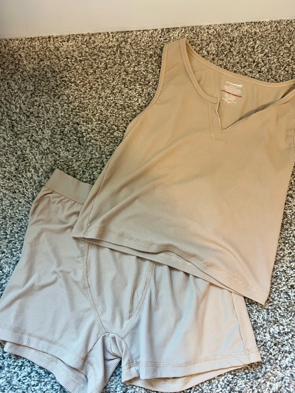 Cozy Ribbed Tank & Shorts Sleep Set - Beige
